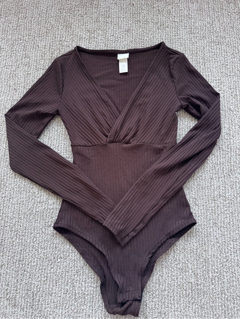 H&M Ribbed Long Sleeve V-Neck Bodysuit - Dark Brown